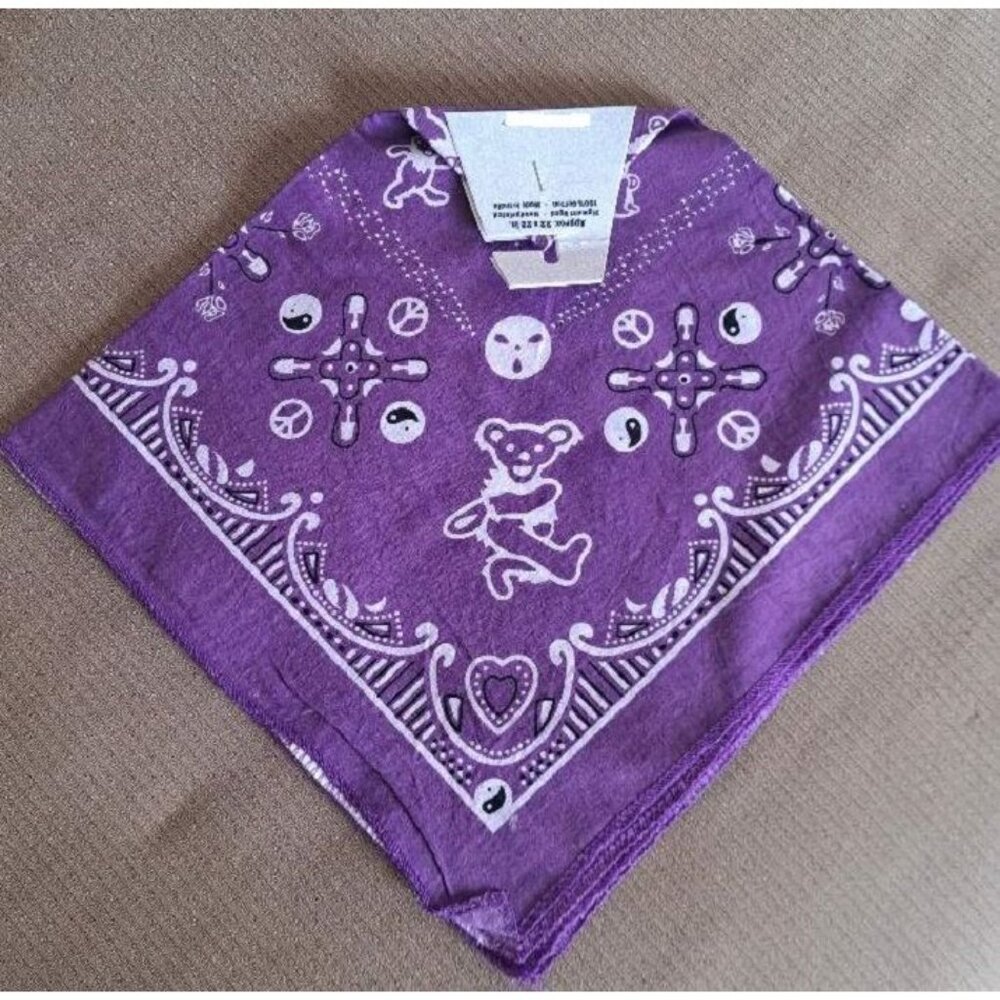 New Purple Bear Skull Grateful Dead Bandana Hippie Headband Mask Peace Yin Yang - Picture 3 of 4